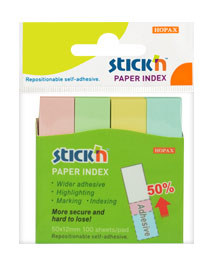 Закладки самокл. индексы бумажные Stick`n 21612 12x50мм 4цв.в упак. 100лист европодвес
