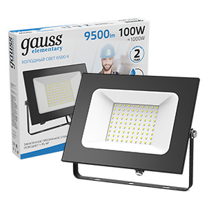 GAUSS 613100100 Прожектор светодиодный LED 100W 6900lm IP65 6500К черный 1/14