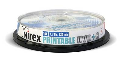 Диск DVD+R Mirex 4.7 Gb, 16x, Cake Box (10), Ink Printable (10/300)