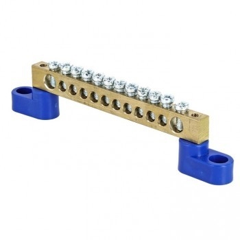 EKF sn0-63-12-2 Шина "0" N (6х9мм) 12 отверстий латунь 2 синих угловых изолятора EKF PROxima