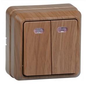 Iek EVO21-K04-10-DC ВС20-2-1-ОД Выключатель 2кл с инд. 10А ОКТАВА (дуб)