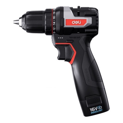 Дрель-шуруповерт Deli DE-DZ16-1D2, Аккумуляторная, 16В, 2 АКБ, Сумка