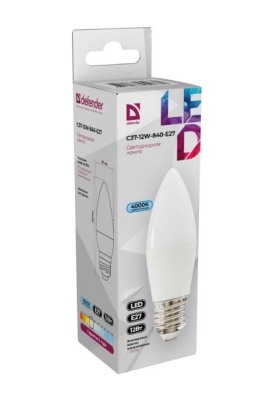 Defender Лампочка светодиодная C37-12W-840-E27 свеча, 4000 К, нейтральный белый, 1 шт