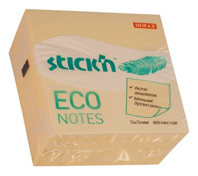 Блок самоклеящийся бумажный Stick`n ECO 21799 76x76мм 400лист. 60г/м2 пастель желтый