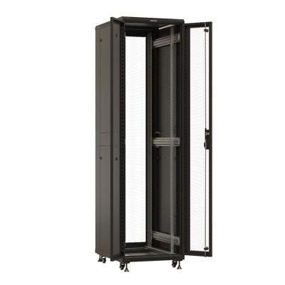 Шкаф Hyperline TTBR-4762-DD-RAL9004 Шкаф напольный 19-дюймовый, 47U, 2277x600х1200 мм (ВхШхГ), передняя и задняя распашные перфорированные двери (75%), ручка с замком, цвет черный (RAL 9004)(разобранн