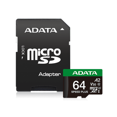 Флеш карта microSD A-DATA 64GB microSDXC Class 10 UHS-I U3 V30 A2 160/140 MB/s (SD адаптер)