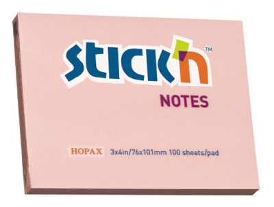 Блок самоклеящийся бумажный Stick`n 21151 76x101мм 100лист. 70г/м2 пастель розовый