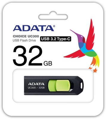 Флеш Диск A-Data 32Gb Type-C UC300 ACHO-UC300-32G-RBK/GN USB3.2 черный/зеленый