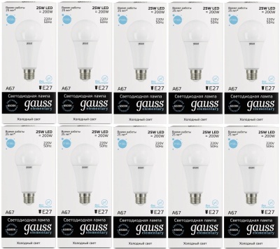 Лампа светодиодная Gauss Elementary 25Вт цок.:E27 груша 220B 4100K св.свеч.бел.нейт. A67 (упак.:10шт) (73225)