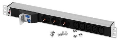 Блок розеток Rem-32 с авт., 3 Schuko, 5 IEC 60320 C13, 32 А, алюм., 19", колодка (R-32-3S-5C13-A-440-K)