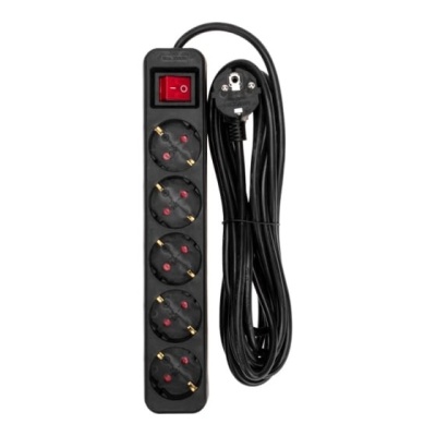 Rexant 13-4039 Удлинитель STANDARD 5 гнезд, 5м, 3х1,0мм?, с/з, с выключателем, черный