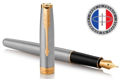 Ручка перьевая Parker Sonnet Core F527 (1931504) Stainless Steel GT F перо сталь нержавеющая/позолота подар.кор.