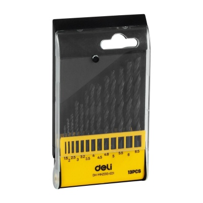 Набор сверл по металлу HSS (1,5-6,5мм, 13 шт) Deli DH-MHZ013-ED1  пластиковый кейс