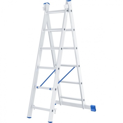 СИБРТЕХ Лестница, 2 х 6 ступеней, алюминиевая, двухсекционная, Россия [97906]