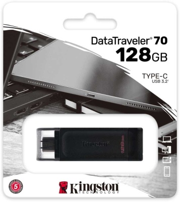 Флеш Диск Kingston 128Gb DataTraveler 70 Type-C DT70/128GB USB3.0 черный