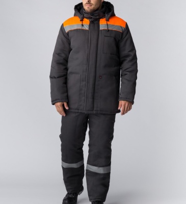 Костюм зимний Партнер NEW (Смесовая, 210) п/к, темно-серый/оранжевый,56-58,170-176