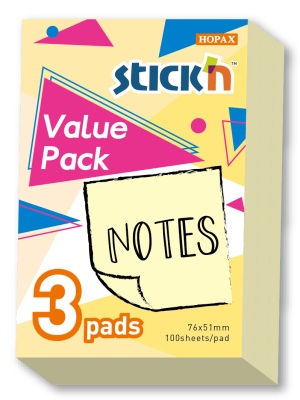 Блок самоклеящийся бумажный Stick`n 27088 76x51мм 100лист. 70г/м2 пастель желтый 1цв.в упак. (упак.:3шт)