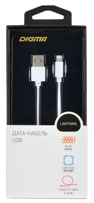 Кабель Digma LIGHT-1.2M-WH USB (m)-Lightning (m) 1.2м белый