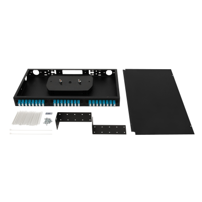 Кросс оптический 19" (ШКОС) укомплектованный на 48 LC портов, черный (комплект с розетками)