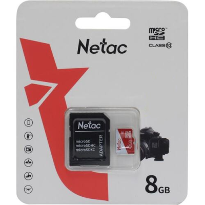 Носитель информации Netac P500 ECO 8GB MicroSDHC C10 up to 20MB/s, retail pack with SD Adapter (NT02P500ECO-008G-R)
