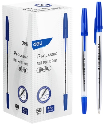 Ручка шариков. Deli P1-Classic EQ6-BL прозрачный d=0.7мм син. черн.