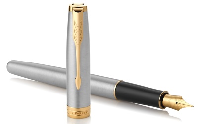 Ручка перьев. Parker Sonnet Core F527 (CW1931504) Stainless Steel GT F сталь нержавеющая подар.кор.