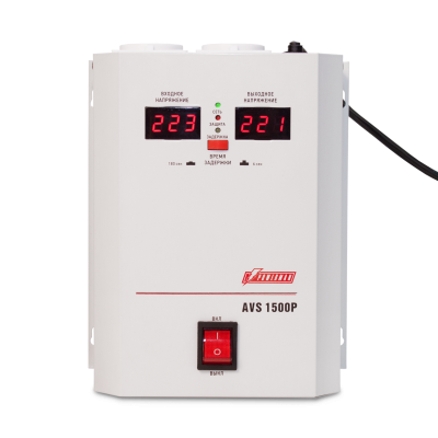 Стабилизатор POWERMAN AVS 1500P, ступенчатый регулятор, цифровые индикаторы уровней напряжения, 1500ВА, 110-260В, максимальный входной ток 12А, 2 евророзетки, IP-20, навесной,   215мм х 270мм х 110мм, 4.3 кг. POWERMAN AVS 1500P (POWERMAN AVS-1500P)