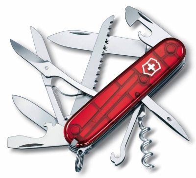 Нож перочинный Victorinox Huntsman (1.3713.T) 91мм 15функций красный полупрозрачный карт.коробка