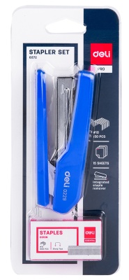 Комплект степлер+скобы Deli E0229A N10 (15листов) ассорти 50скоб блистер