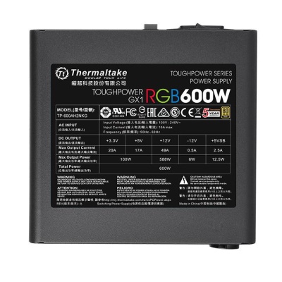 Блок питания Thermaltake ATX 600W Toughpower GX1 RGB 80+ gold (24+4+4pin) APFC 120mm fan color LED 8xSATA RTL