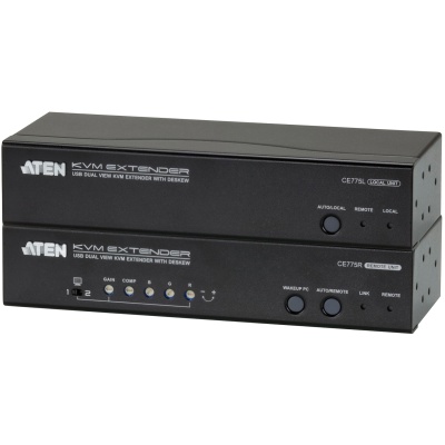 ATEN CE775-AT-G Удлинитель, 2xSVGA+KBD&MOUSE USB+AUDIO+RS232, 300 метр., 1xUTP Cat5e, SPHD15+2xHD-DB15+2xUSB A-тип + 2xMINI JACK+DB9, Female, с KVM-шнуром USB 1.8м., Б.П. 220> 5.3V