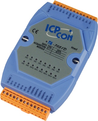 Модуль с 16 каналами изолированного дискретного ввода (Сухой/Мокрый контакт, 10 ~50 В пост.), с индикацией, протокол DCON