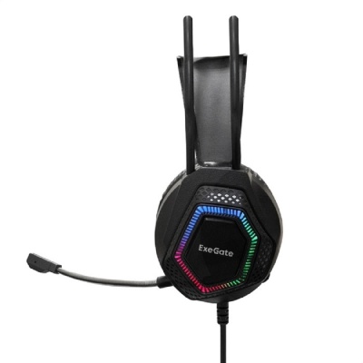 Игровая гарнитура ExeGate Cosmos HS-704GL (объемный звук 7.1, длина кабеля 2.5м, динамик 50мм, 20-20000Гц, RGB подсветка, USB интерфейс, регулировка громкости, Color Box)
