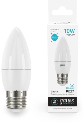 Лампа светодиодная Gauss Elementary 30220 10Вт цок.:E27 свеча 220B 4100K св.свеч.бел.нейт. (упак.:10шт)