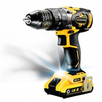 Hanskonner HCD1865BLI Дрель акк [HCD1865BLI] { б/щ,УДАР, 18В, Li-Ion,2скор,2 акк.2,4 Ач, 65Нм,13мм,БЫСТР.ЗАРЯД }