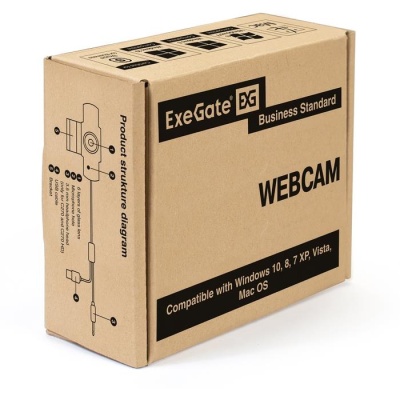 Exegate EX286182RUS Веб-камера ExeGate GoldenEye C920 Full HD {матрица 1/3" 2 Мп, 1920х1080, 1080P, USB, микрофон с шумоподавлением, фокус, универсальное крепление, кабель 1,5 м, Win Vista/7/8/10}