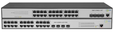 Управляемый гигабитный POE коммутатор уровня 2, 24 порта 10/100/1000Base-T с поддержкой PoE, 4 порта 100/1000BASE-X (SFP), бюджет POE 370W (SNR-S2982G-24T-POE-E)