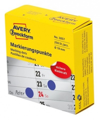 Этикетки Avery Zweckform 3857 250шт на листе диаметр 19мм/70г/м2/синий самоклей. универсальная (упак.:1рул)