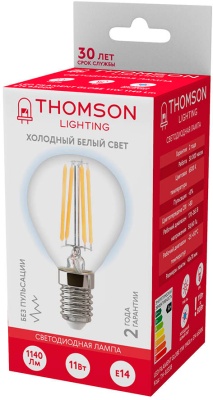 Лампа филам. Thomson Filament TH-B2338 11Вт цок.:E14 шар 220B 6500K св.свеч.бел.хол. Globe (упак.:1шт)