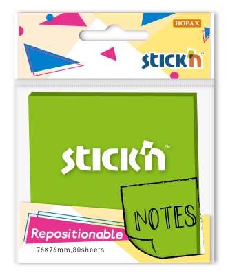 Блок самоклеящийся бумажный Stick`n 27072 76x76мм 80лист. 70г/м2 зеленый неон 1цв.в упак.