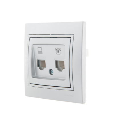Розетка компьютерная + телефонная 2-м СП Mira RJ45 + RJ11 сер. метал. LEZARD 701-1010-143