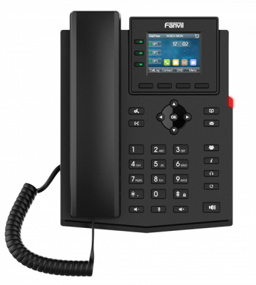 Телефон Fanvil IP , 2xEthernet 10/100/1000, LCD 320x240, цветной дисплей 2,4, 4 аккаунта SIP, G722, Opus, Ipv-6, порт для гарнитуры, книга на 1000 записей, 6-ти сторонняя аудиконф., POE, бп (X303G)