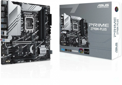 Материнская плата ASUS PRIME Z790M-PLUS, LGA1700, Z790, 4*DDR5, HDMI+DVI+DP, CrossFireX, SATA3 + RAID, Audio, Gb LAN, USB 3.2, USB 2.0, COM*1 header (w/o cable), mATX ; 90MB1E70-M0EAY0 (PRIME Z790M-PLUS)