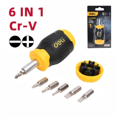 Отвертка с набором бит 6-в-1 Deli DL636181N 6 бит Cr-V (SL5,SL6,PH0,PH1,T10,T20)