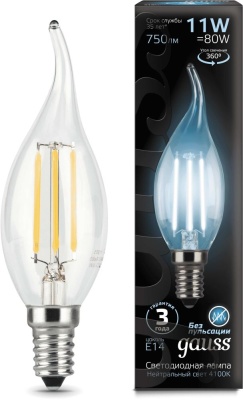 Лампа филам. Gauss Filament 11Вт цок.:E14 свеча 220B 4100K св.свеч.бел.нейт. CF35 (упак.:1шт) (104801211)