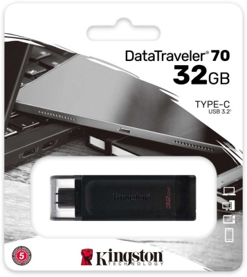 Флеш Диск Kingston 64Gb DataTraveler 70 Type-C DT70/64GB USB3.0 черный