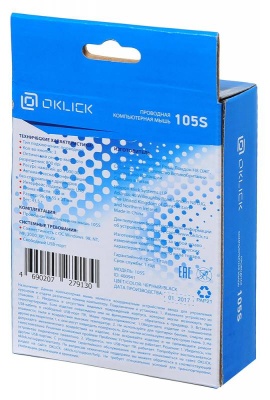 Мышь Оклик 105S черный оптическая (800dpi) USB для ноутбука (2but)