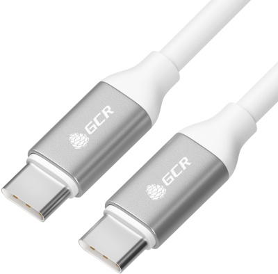 GCR Кабель 1.0m Type C-C POWER DELIVERY 18 W, белый, силикон, AL case серебро, белый ПВХ, 28/22 AWG (GCR-52362)