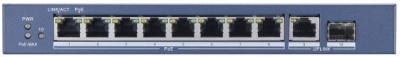 Неуправляемый коммутатор, 8 RJ45 1000M PoE с грозозащитой 6кВ,1 Uplink 1000М Ethernet, 1 1000М SFP uplink, 802.3af/at, бюджет PoE 110Вт, пропускная способность 20Гб/с, 48 VAC, 2.5 A, 0...+40C Hikvision DS-3E0510P-E