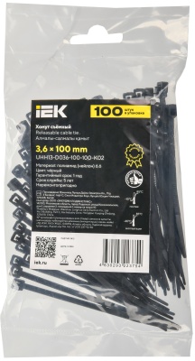Хомут P6.6 съемный черный 3.6х100мм 100шт/упак IEK